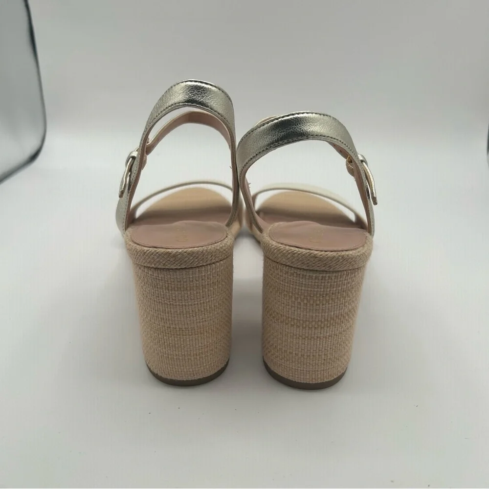 New Cole Haan Women’s Josie Block Heeled Sandal, Ivory/Soft Gold 9 B